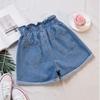 Women's A-line High Waist Denim Shorts - Summer Korean Style, Elastic Waist, Rolled Hem, Loose, Versatile, Slimming, Wide Leg.
