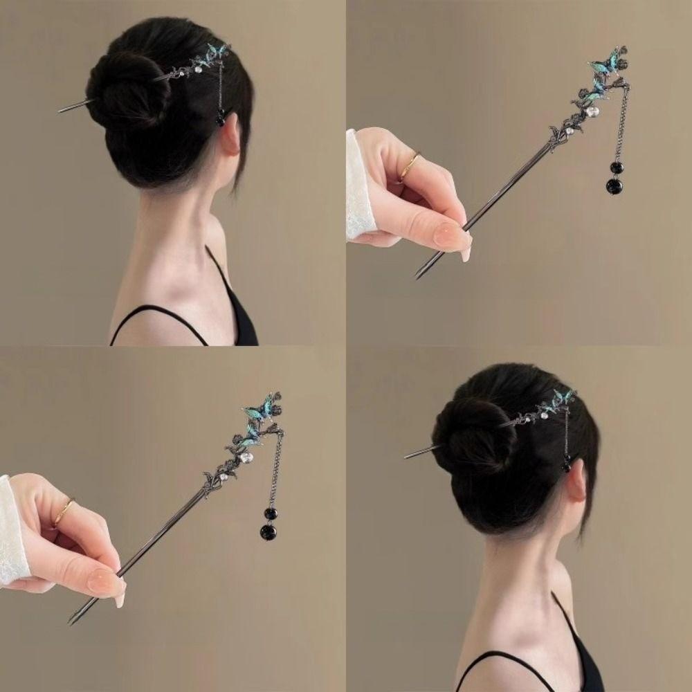 Elegant Hair Sticks Metal Ink Colored Flower Tassel Hair Stick Hot Flower Hairpin  For Women