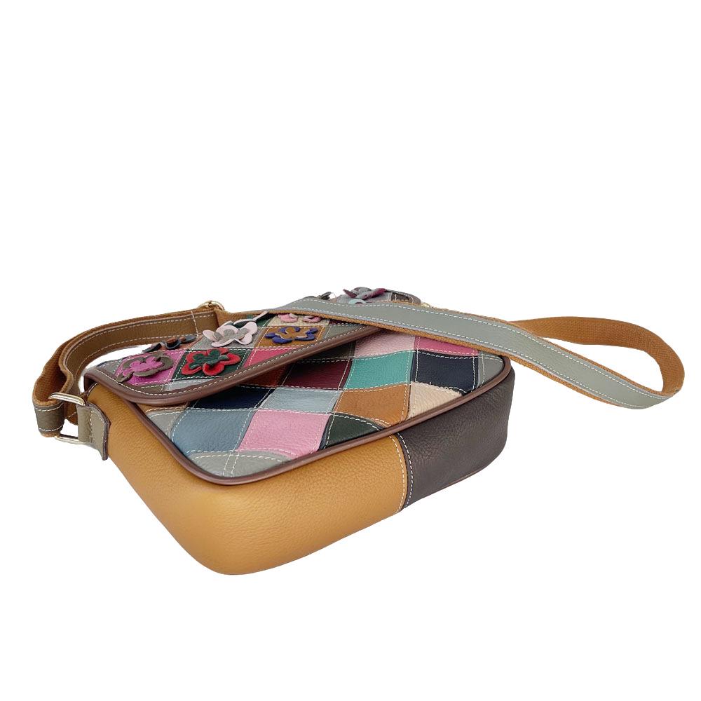 Красочная кожаная сумка кроссбоди в цветочную клетку для женщин
