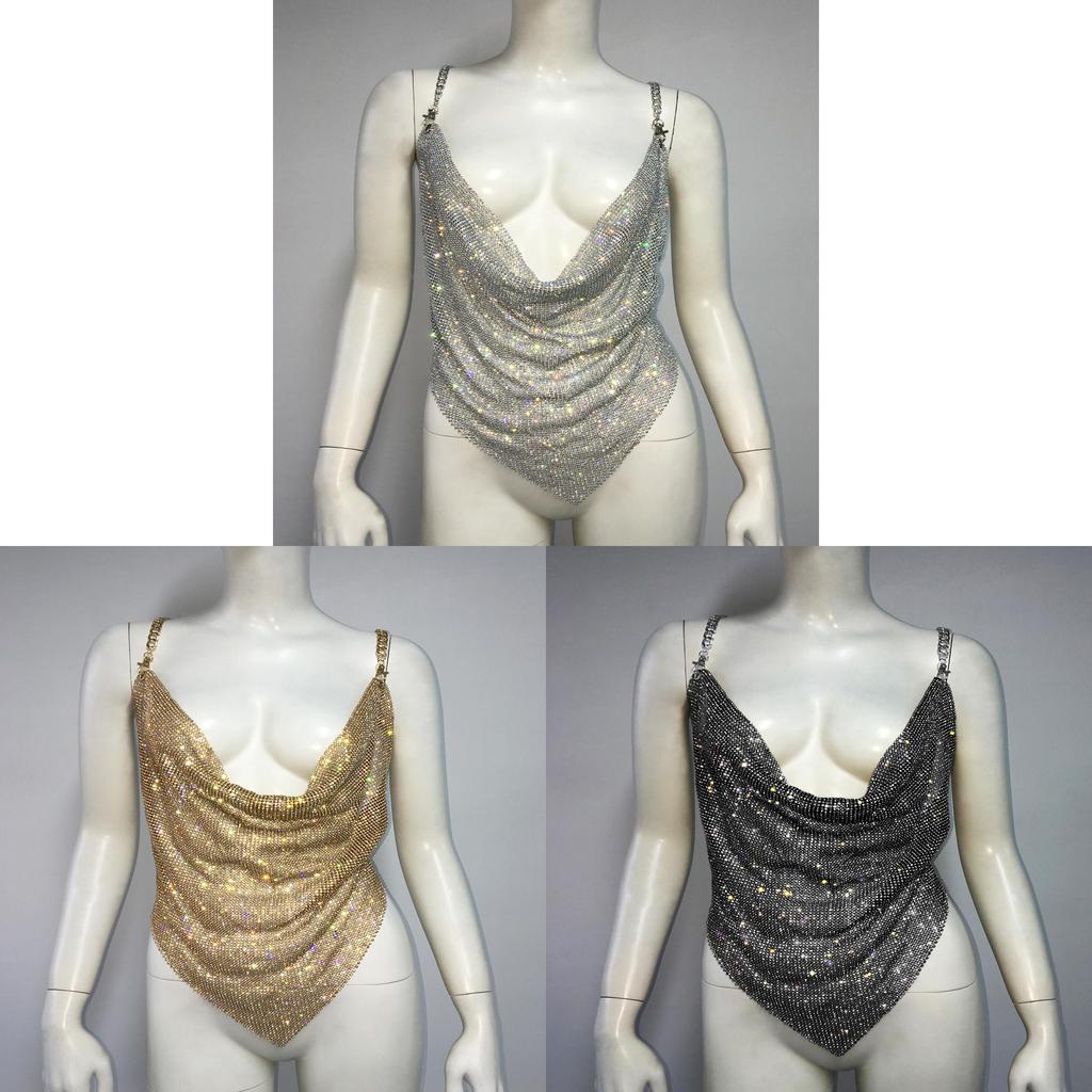 Metal Wire Fabric Metal Sparkle Spaghetti Strap Crop Top For Nightclub Women