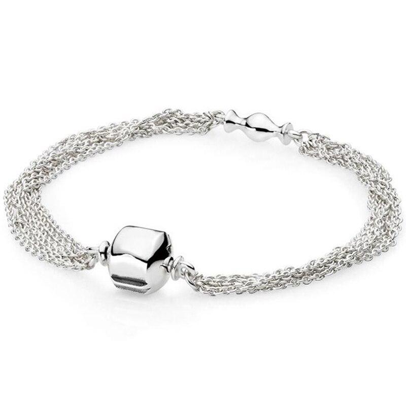 100 %925 Sterling Silver Pav éSignature Bucket And Ball Buckle Snake Chain Bracelet For Pan 'S Charm Fashionable Diy Jewelry