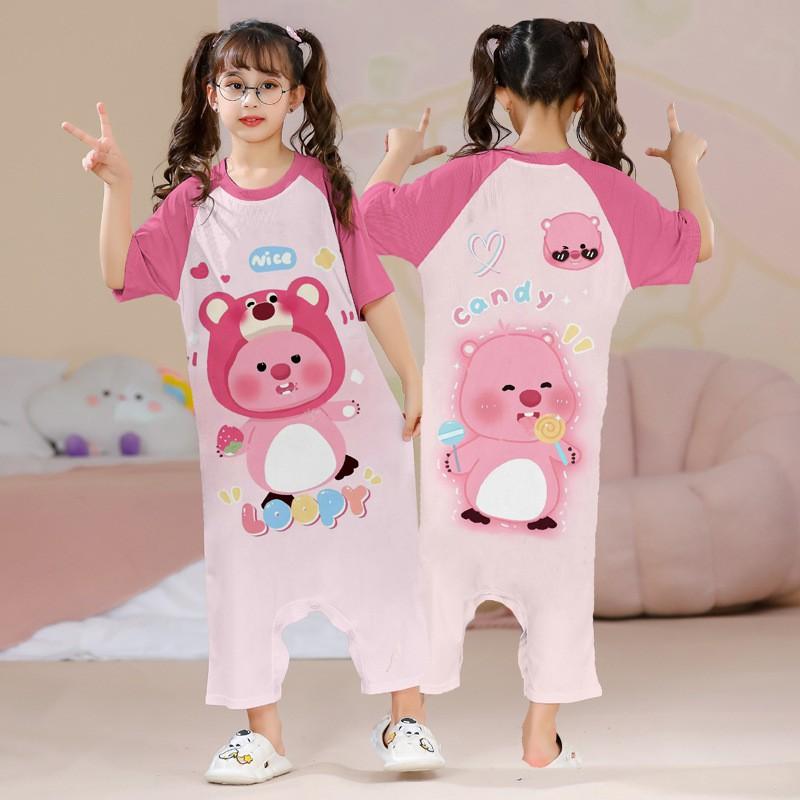 Kids One-Piece Pajamas Modal Sleepwear Girls Toddler Soft Breathable