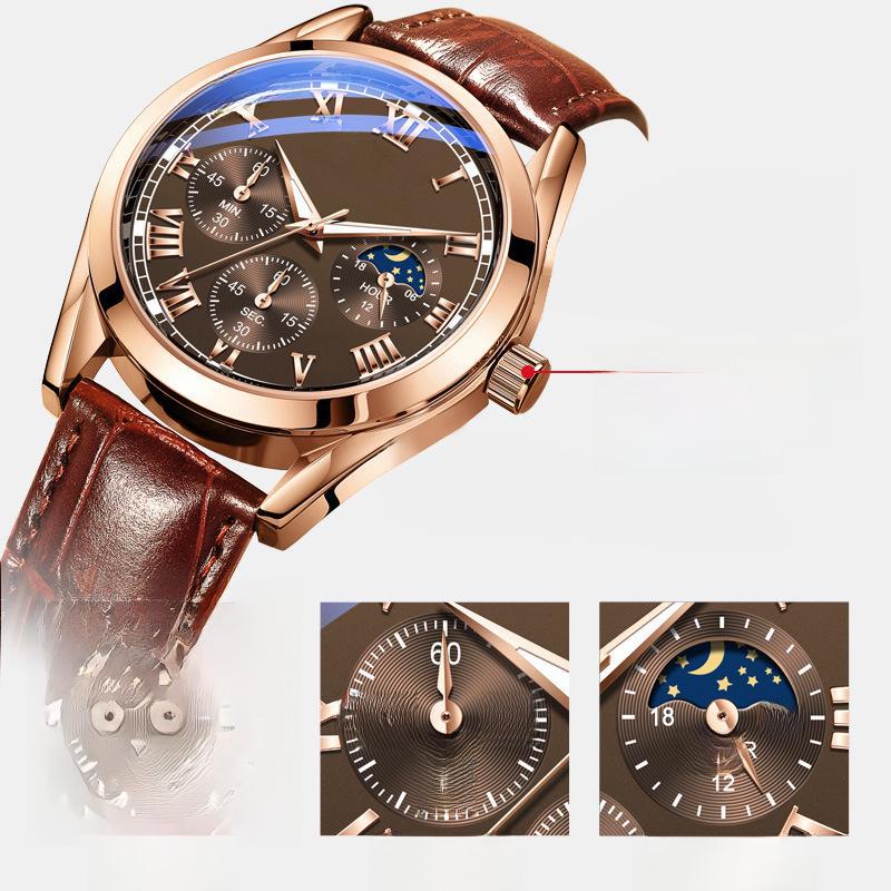 Trending Three-Eye Six-Pin Fashion Men's Watch with Belt