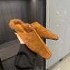 Round Toe Women Slides Slippers Flock Casual Mules Shoes Fur 2024 New Arrivals Brown Black Party Dress Shoes Woman Size 35-39