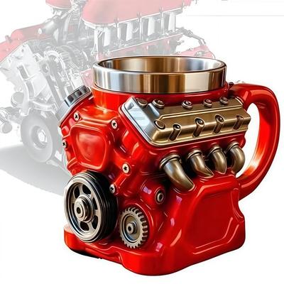 Двустенная кружка из нержавеющей стали с ручкой для двигателей V6, термокружка для автомобиля, подарки для мужчин и мальчиков