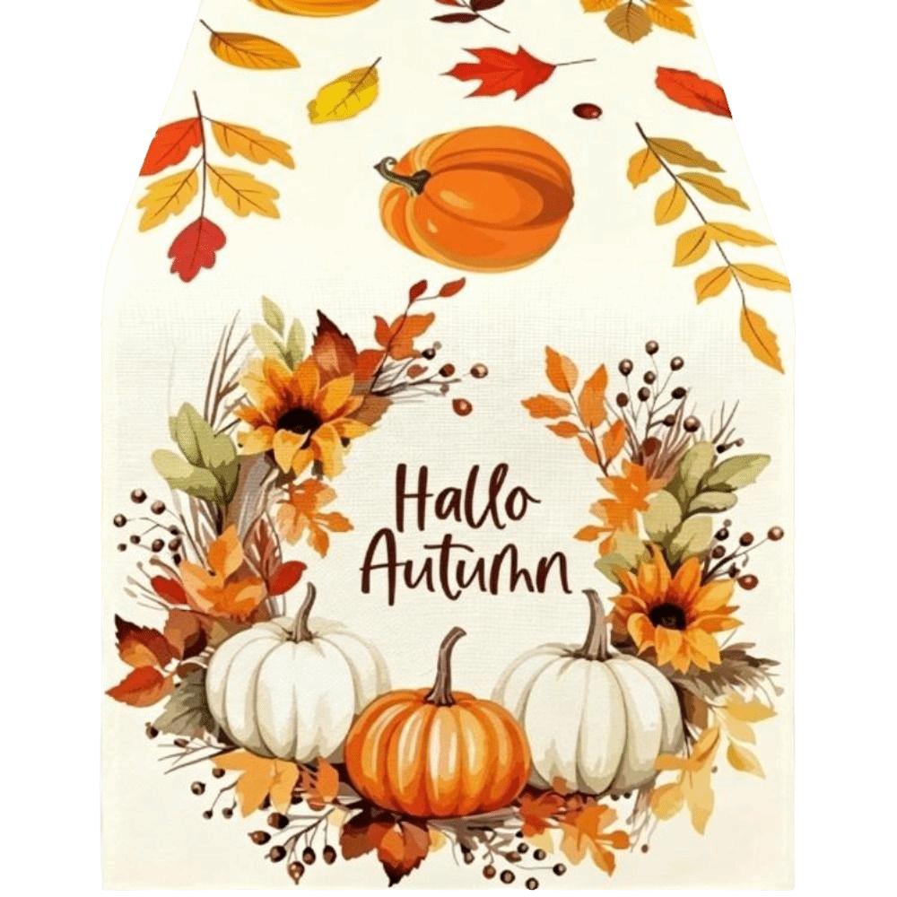 Leaves Pumpkin Table Runner Flower Halloween Tablecloth Thanksgiving Table Runner Dining Table