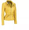 Women's Genuine Lambskin Leather Yellow Jacket Designer Biker Jacket Belted Coat