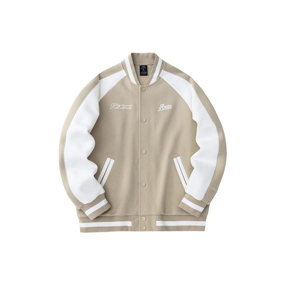 Anta Вышитая куртка-бомбер Хаки и Белый Color Block Унисекс 152418734S-1
