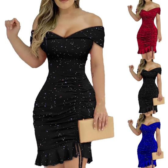 Леди Нижние Юбки Плюс Размер Торжественное Платье С Открытыми Плечами Оборками Подол Женщины Сплошной Цвет Талии Облегающее Платье для Свадьбы