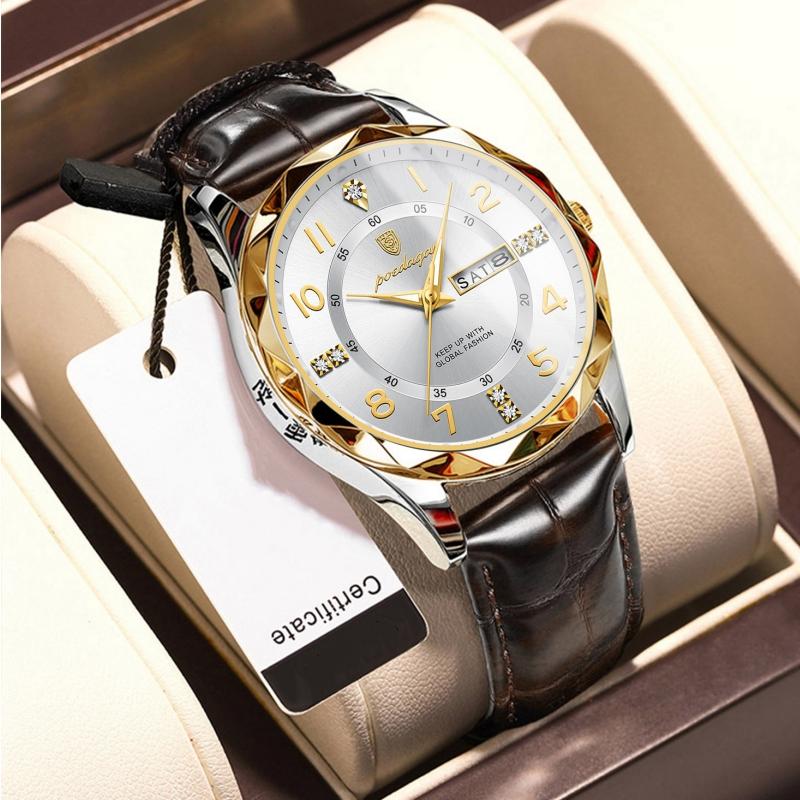 2024 Новый тренд, модные роскошные мужские часы, светящиеся водонепроницаемые часы с двойным календарем, ультратонкие кожаные мужские часы с автоматическим механизмом, украшенные бриллиантами