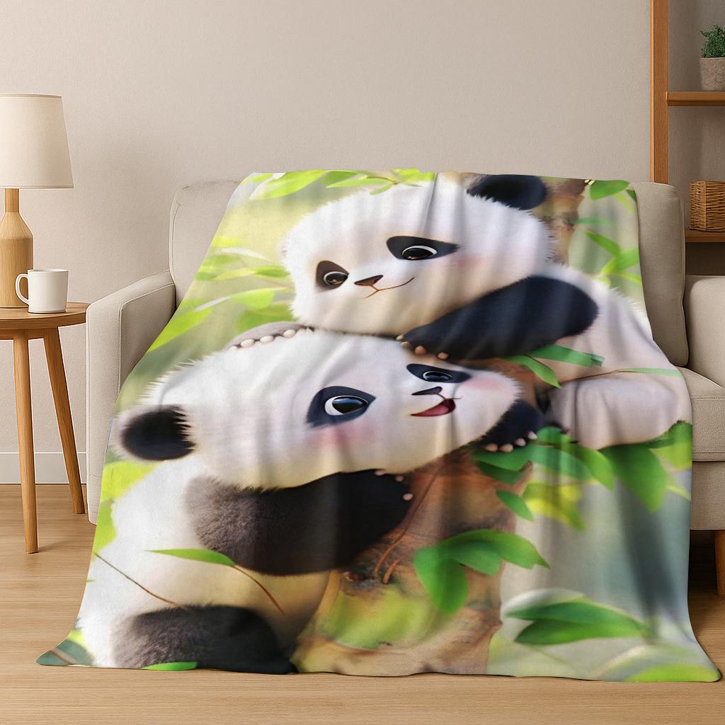 3D Cute Forest Panda Animal Cartoon Flannel Blanket Soft Warm Blanket for Bedroom Living Room Bed Office Travel Camping Picnic
