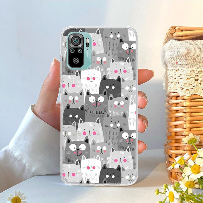 Мультяшные милые кошки Фон Мягкий чехол для телефона Для Xiaomi Redmi Note 14 13 12 12S 11 11S 11E Pro Plus 10 10S 11T 9S Note14 Fundas