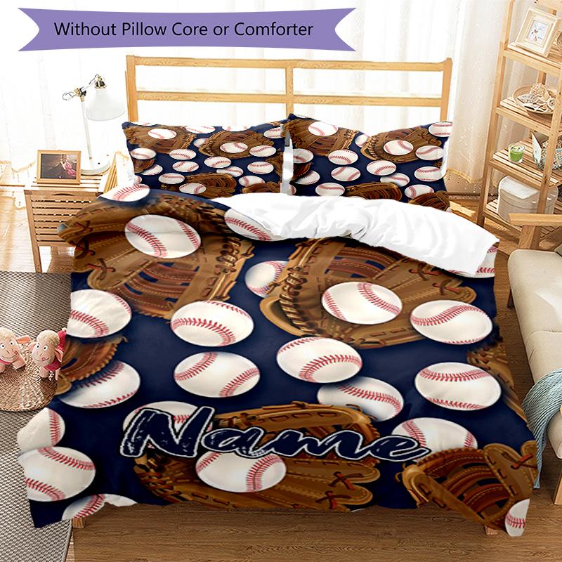 3pcs Custom Name Baseball Bedding Set Duvet Cover Closure Includes 1 Duvet Cover & 2 Pillowcases, Soft and Comfortable for All Seasons.