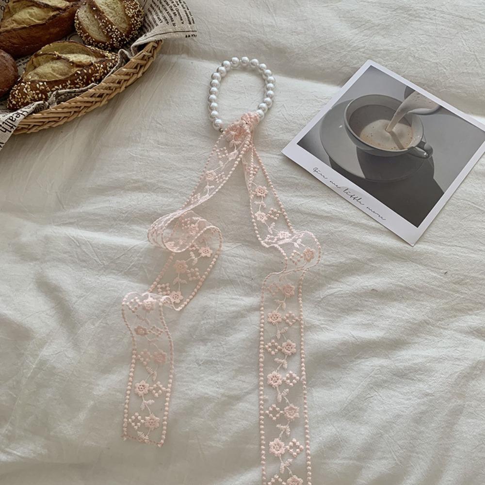 Summer Pearl Necklace Lace Scarf Hollow Embroidery Bags Handle Decor For Women Collarbone