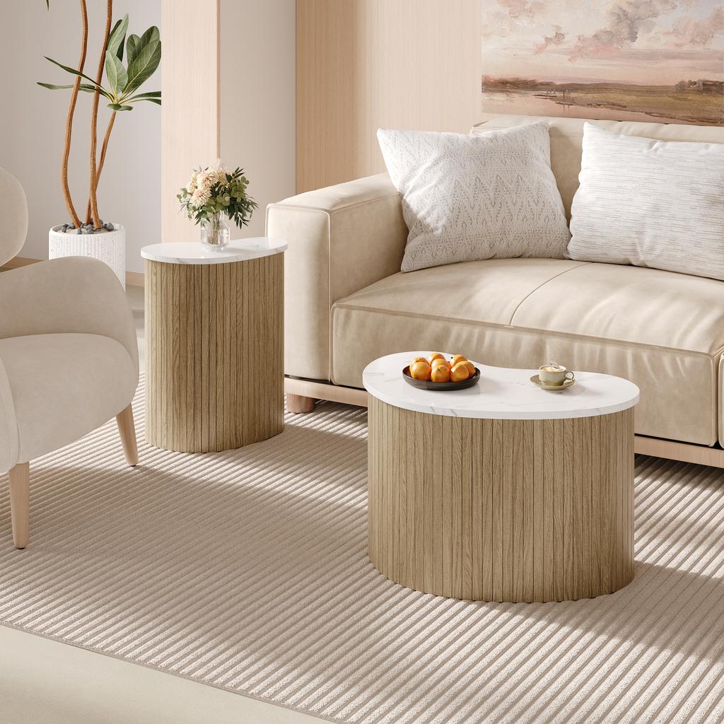 Modern Minimalist Coffee Table, Marble Grain, Wood Grain, Scandinavian Style Side Table, Multifunctional Living Room Table.
