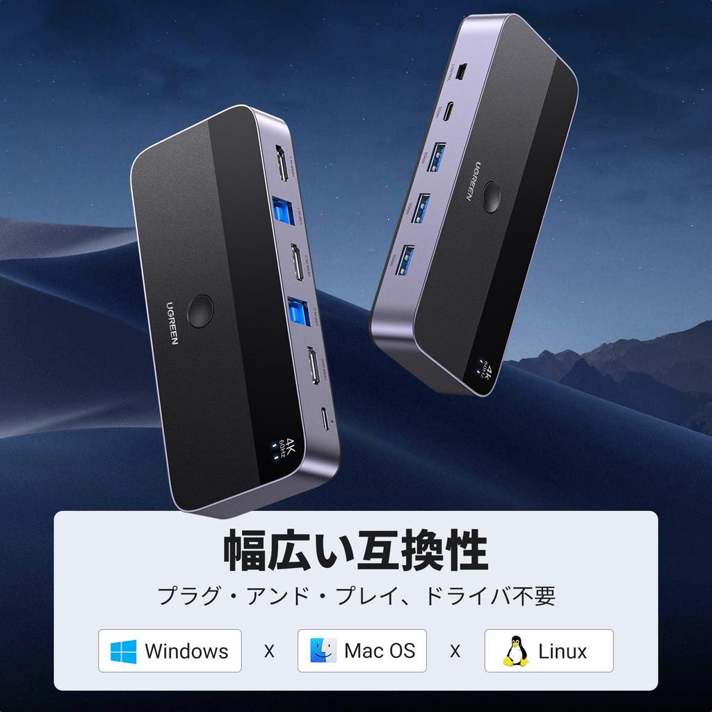 UGREEN KVM 2 в 1 HDMI KVM USB USB C и Монитор USB AV Переключатель, Вход, Выход, 4K@60Hz Переключатель, Без Драйверов, 3.0 и Переключение, Клавиатура, Мышь,