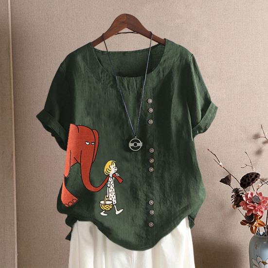 Женская футболка с принтом слона и мультяшной девушкой с короткими рукавами, дышащая, с круглым вырезом