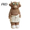 Window Display Props Highland Cow Figurine with Bathrobe, Resin Ornament, Cute Cartoon Animal Gift for Lovers Statue Home Desk Shelf Decor &