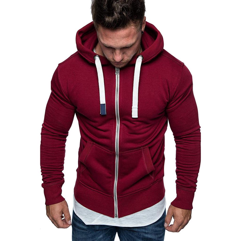 Spring And Autumn New Men's Solid Color Cardigan Hooded Fleece Casual Coat