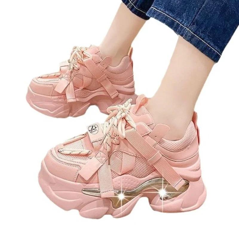 Women's Chunky Platform Sneakers Spring Thick Bottom Sports Shoes Woman White Jogging Shoes Zapatillas De Mujer for Female