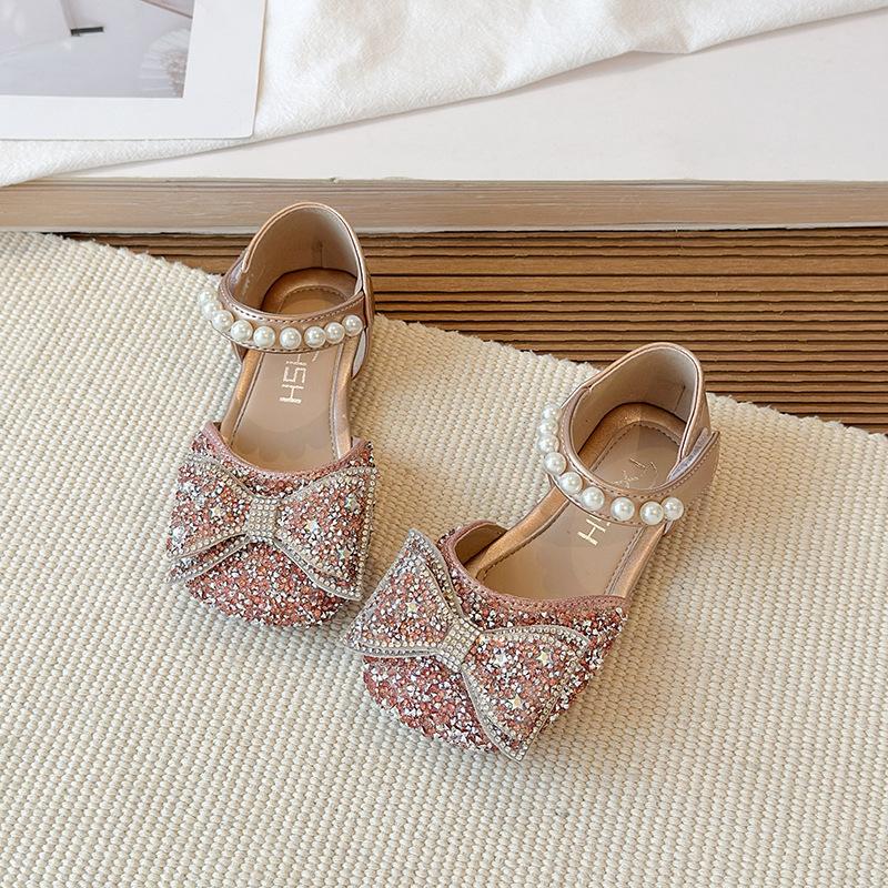 Girls Princess Sandals Spring Summer Closed Toe Soft Sole Crystal Butterfly Bow Rhinestones Comfortable