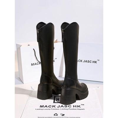 Но рыцарские сапоги до колена осень и зима новые толстый каблук толстая подошва однотонные маленькие супер высокий каблук увеличение высоты высокие сапоги