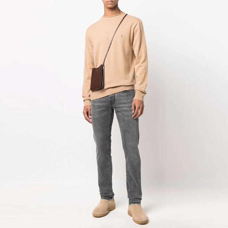 Polo Ralph Lauren FW21 вышитый логотип круглый вырез свитер мужской свитер коричневый 710849451-003