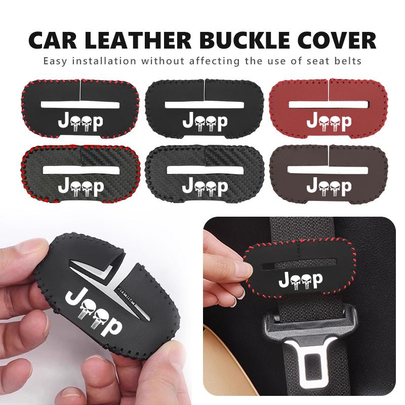 For Jeep Car Seat Belt Buckle Plug Leather Car Seat Belt T Clip Protective Covers Grand Cherokee Wrangler JK Renegade Gladiator