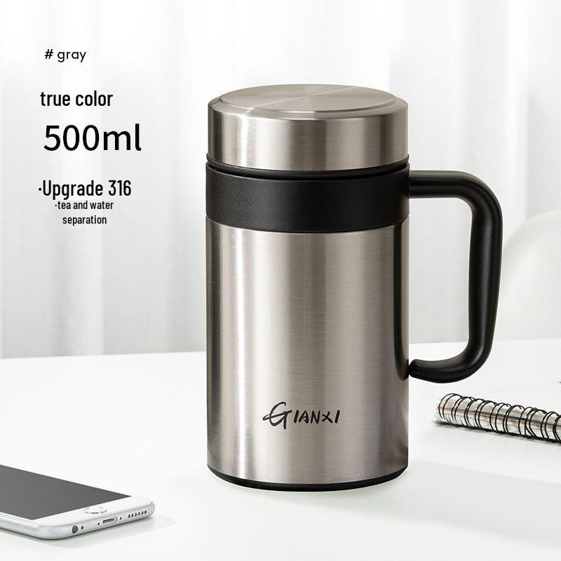 GIANTEX Premium Thermos Cup with Handle: 316 Stainless Steel Inner Liner, Tea & Water Separator, Ideal for Men and Women.