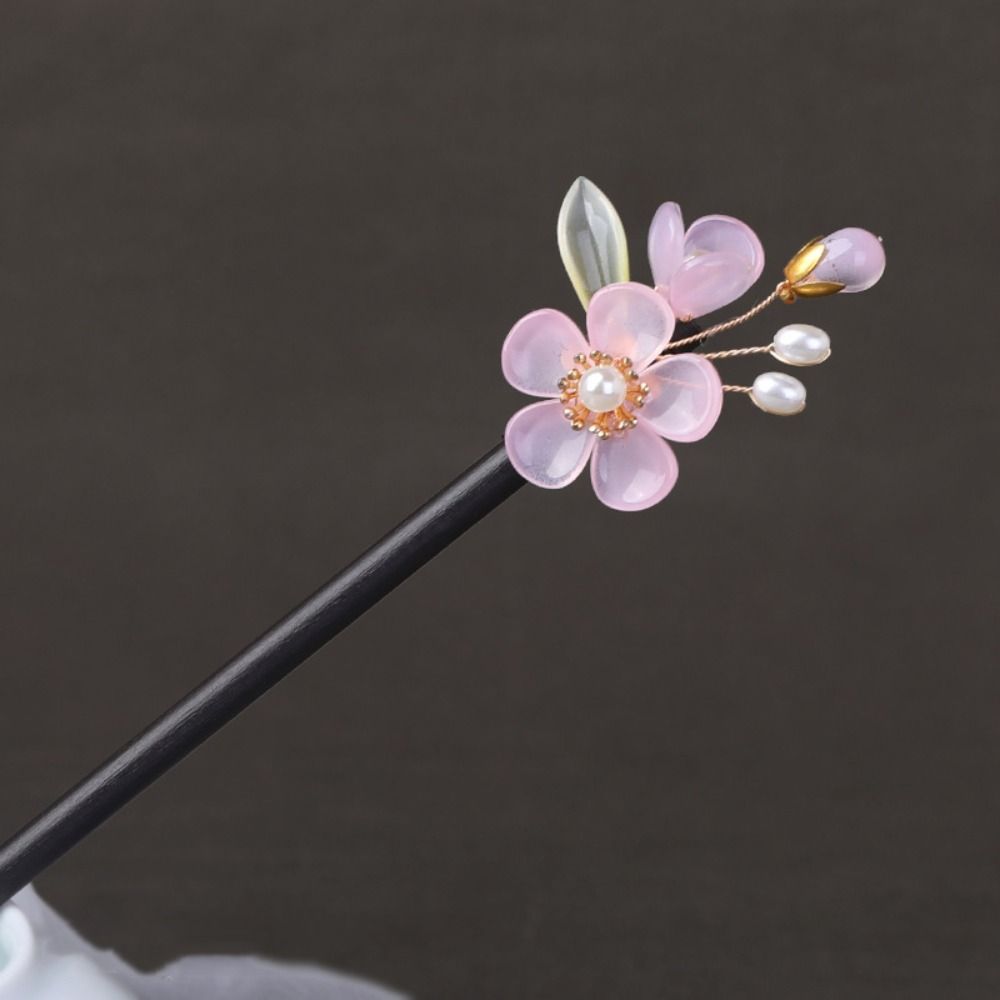 Tassel Flower Hair Stick Wood Hanfu Hair Stick Headpieces Pearl Hair Stick Party
