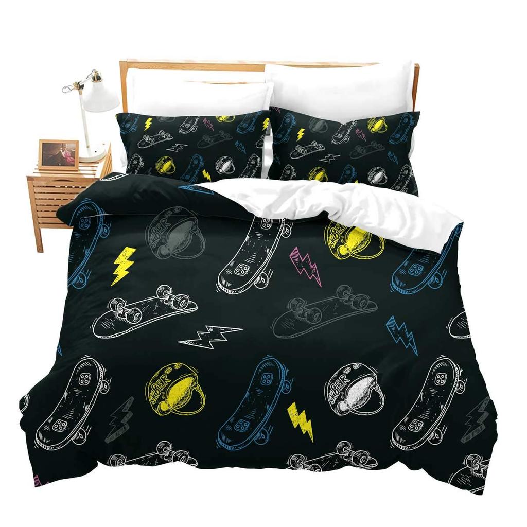 Skateboard Duvet Cover Set For Kids Teens Queen Size Lightweight Down Comforter Covers 2 Pillowcases 1 Comforter Cover No Quilt