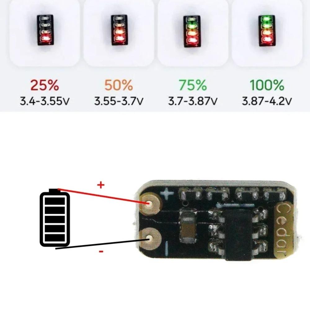 50PCS Mini 3.7-4.2V Li-ion Battery Level Indicator 5x9.5mm 4-Level LED Display for 1S Pack
