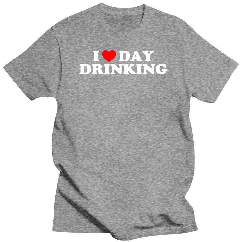 Забавные футболки с надписью «I Love Day Drinking Heart BEER» в летнем стиле с графическим принтом из хлопка в уличном стиле с коротким рукавом для семьи, друзей, подарков