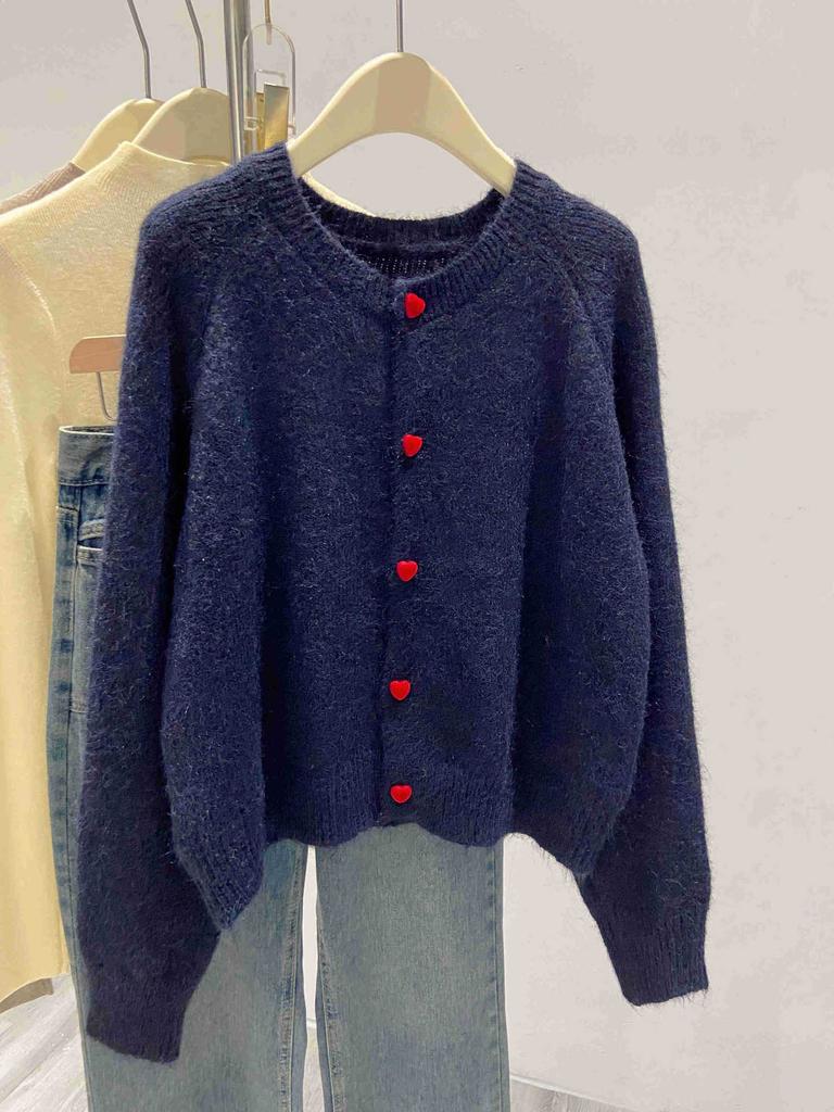 Supply soft waxy knitted cardigan women's love button jacket top autumn and winter casual lazy versatile sweater