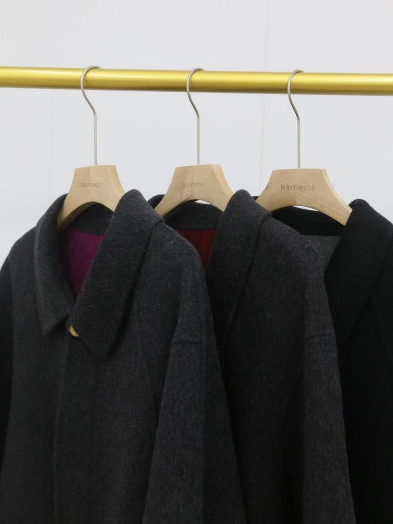 Двухцветное шерстяное пальто-кокон - Минималистичное, Высококачественное, Утепленное, Свободного кроя, Двустороннее