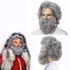 Elderly Wig and Beard Set, Gray Long Curly Wig