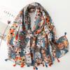 Four Seasons Cute Cat Picture Cotton and Hemp Scarf Sunscreen Shawl Tassel Silk Scarf Neck Protection Scarf