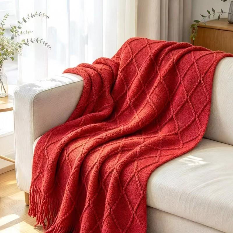 Nordic Knit Throw Blanket Sofa Bed Office Cozy Winter Warm Acrylic Shawl With Fringe
