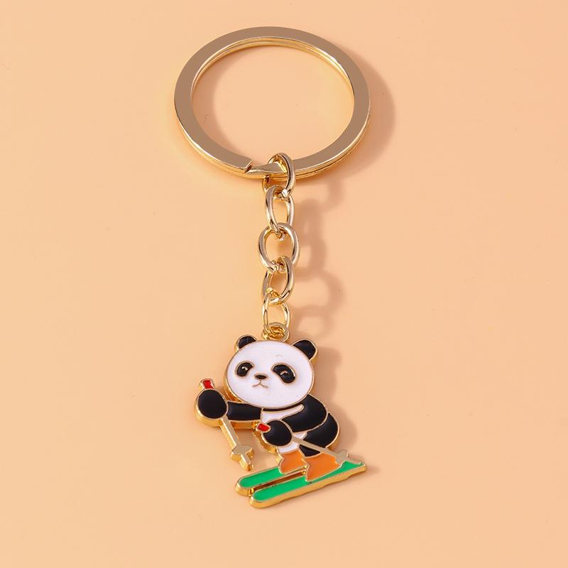 Lovely Enamel Panda Keychain Bamboo Keyring for Men Women Car Key Holder Handbag Pendant DIY Handmade Jewelry Gift