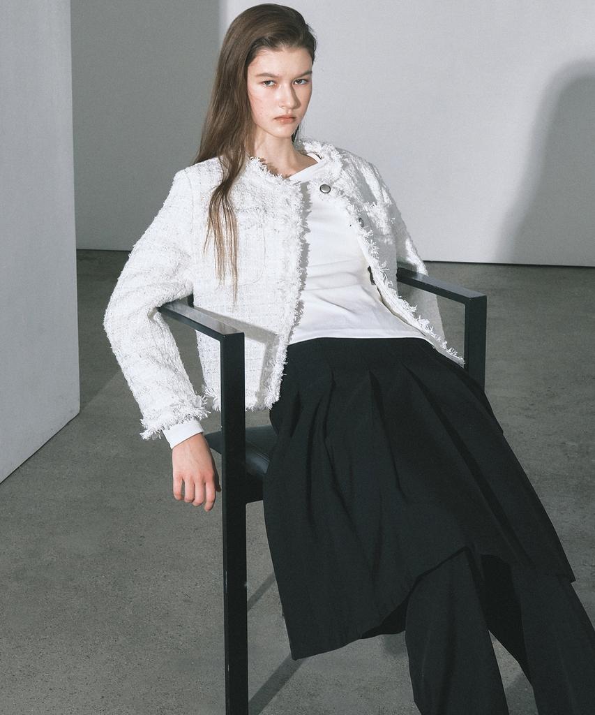 NICK&NICOLE Fringed Tweed Jacket_Ivory