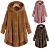 Women Plus Size Button Plush Tops Hooded Loose Cardigan Wool Coat Winter Jacket