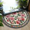 Floral Doormat Absorbent Half Round Floor Mat Non-Slip Door Mat Decorative Entrance Rug for Living Room Bathroom Kitchen