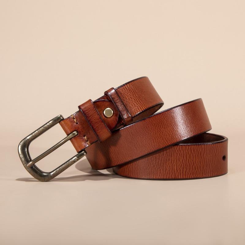 Новый мужской ремень из кожи первого слоя с пряжкой, модный ремень из коровьей кожи первого слоя в стиле ретро