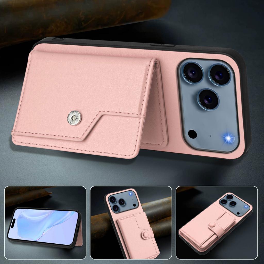 For iPhone 17 Pro Case RFID Blocking Card Holder Kickstand TPU+PU Leather Phone Back Cover