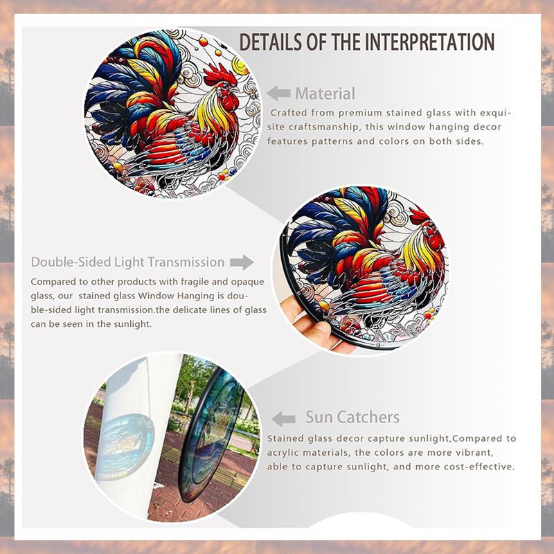 Тренд 2025 Петух Акриловые Подвески на Окно 7.87" Петух Ловец Солнца Витражные Оконные Панели Для Украшения Дома Сада