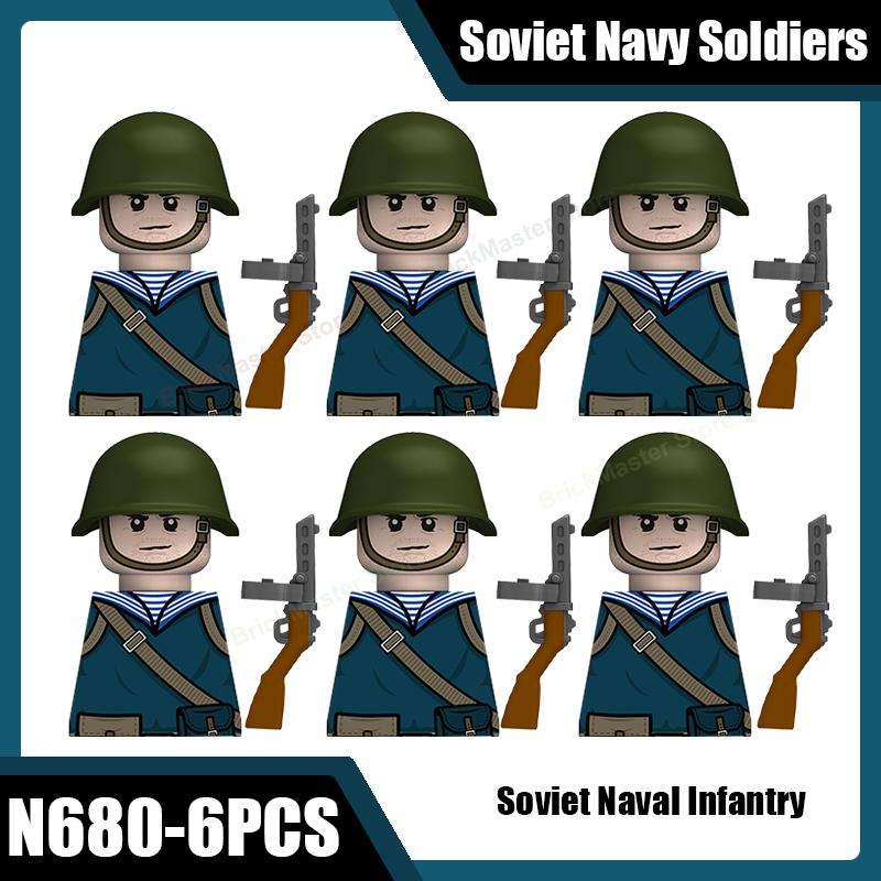 Вторая Мировая Война Военные Советская Морская Пехота Армия Фигурки Солдат Строительные Блоки Командир Морской Пехоты Шляпа Флаг Пистолет Аксессуары Кирпичики Игрушка Подарок