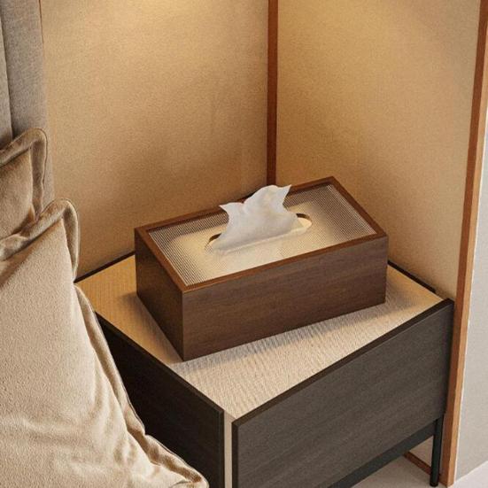Chinese Style Wood Tissue Box with Acrylic Lid Light Luxury Easy Access Multi-functional Desktop Napkin Organizer