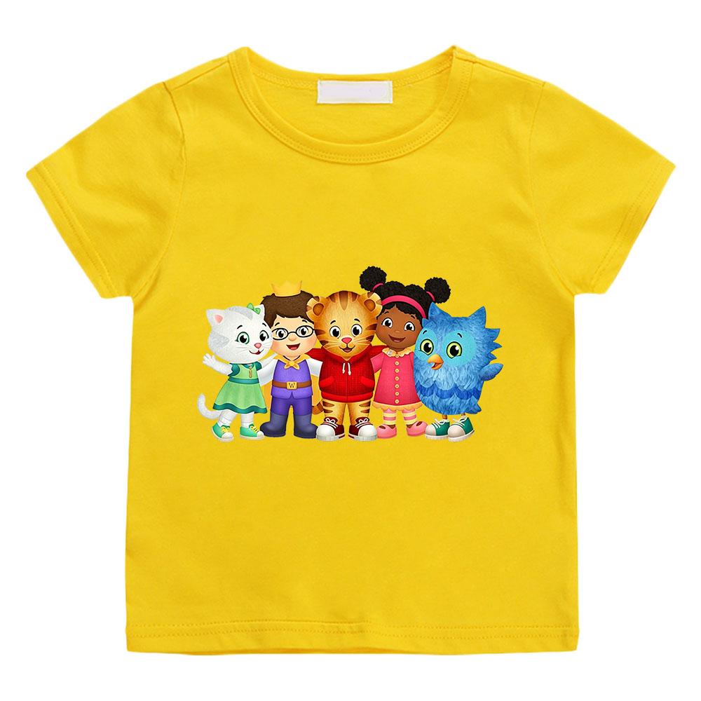 100% Хлопок Детская Футболка Мультяшный Принт Daniel Tiger’S Neighborhood Милые Футболки для Мальчиков и Девочек Короткий Рукав 2-12 Лет Детский Топ Летний