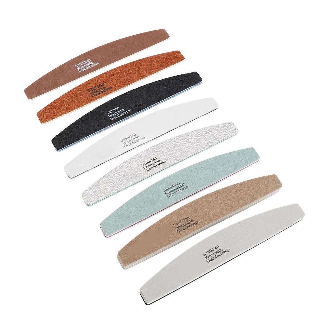 8pcs Half Moon Nail File Different Fineness Grinding Shaping Professional Nail Polishing File Manicure Tool