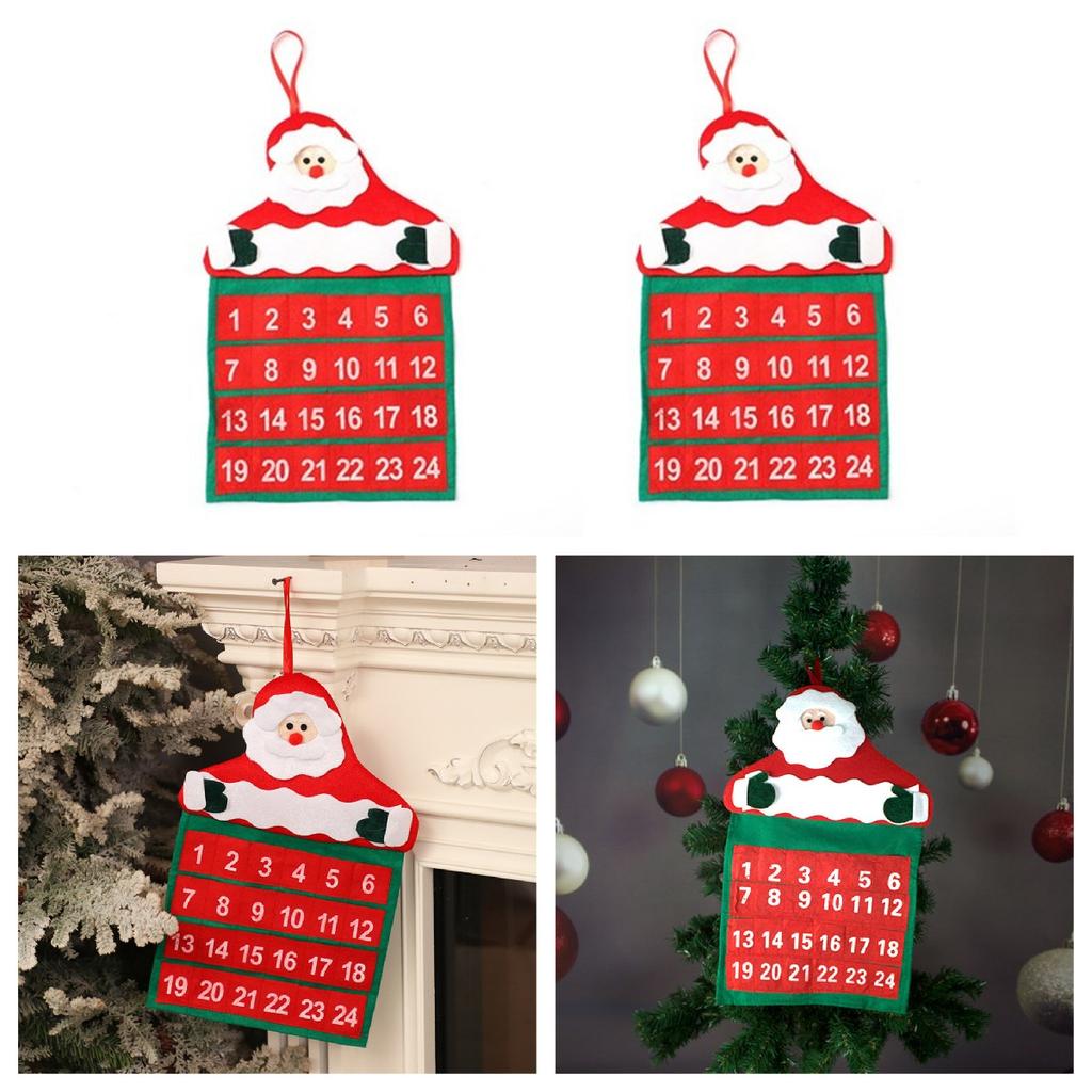 2 Pieces Santa Claus Christmas Advent Calendar Pockets Hanging Decoration Xmas Gifts